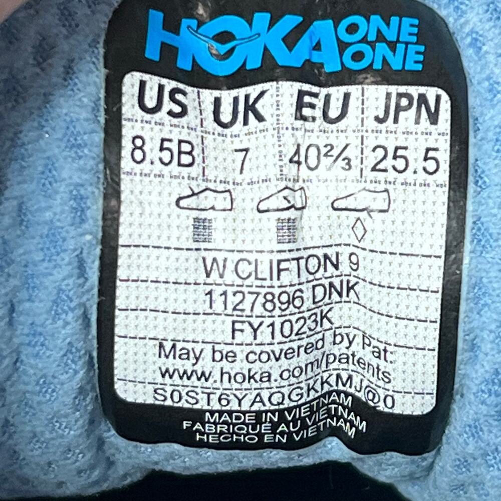 Hoka One One Clifton 9 Running Shoes Womens 8.5 Blue Walking Cushioned Athletic - Picture 14 of 15